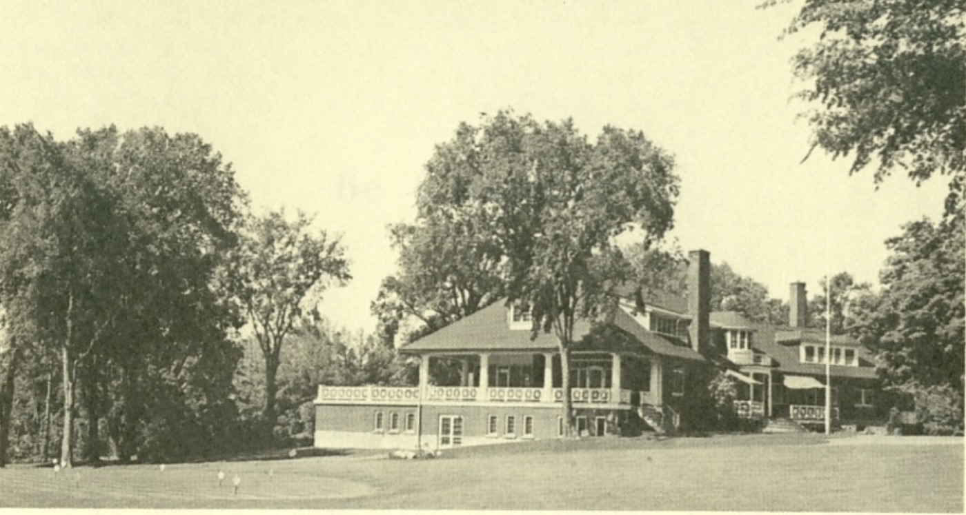 The clubhouse and parked cars in 1954